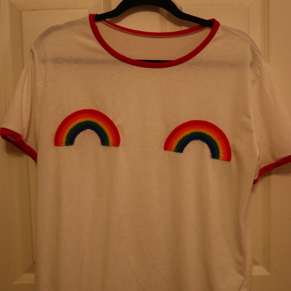 Rainbow knit boob top